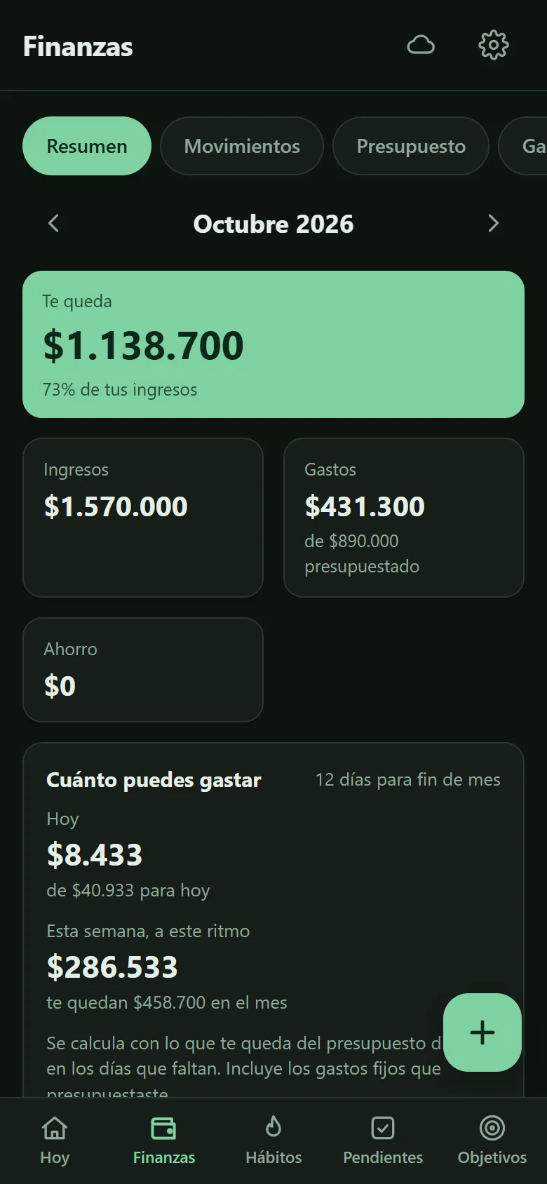 Resumen de finanzas en el celular: cuánto te queda, ingresos, gastos y cuánto puedes gastar hoy